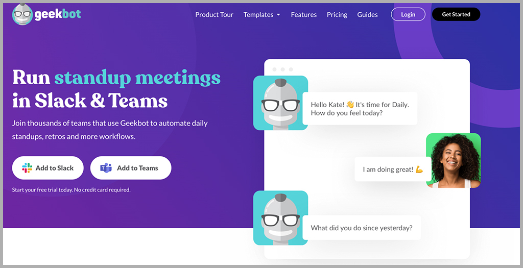 Geekbot for standup meetings