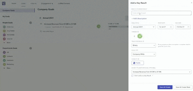 Company goals tracking in OKR tool.