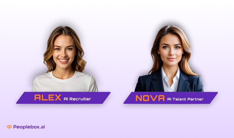 AI recruiters Alex and Nova from Peoplebox.ai – showcasing AI Recruiter and AI Talent Partner tools