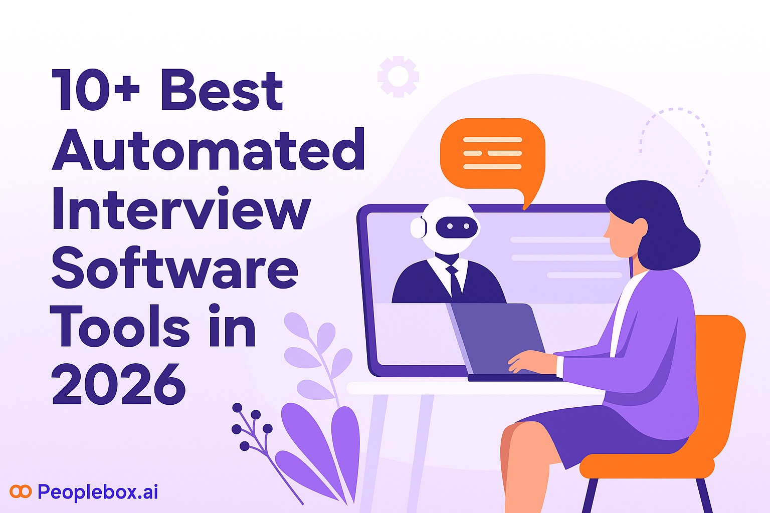 Illustration showing a recruiter using automated interview software to conduct a virtual video interview with an AI assistant on a laptop, symbolizing modern digital hiring and automated interview scheduling software for 2026.