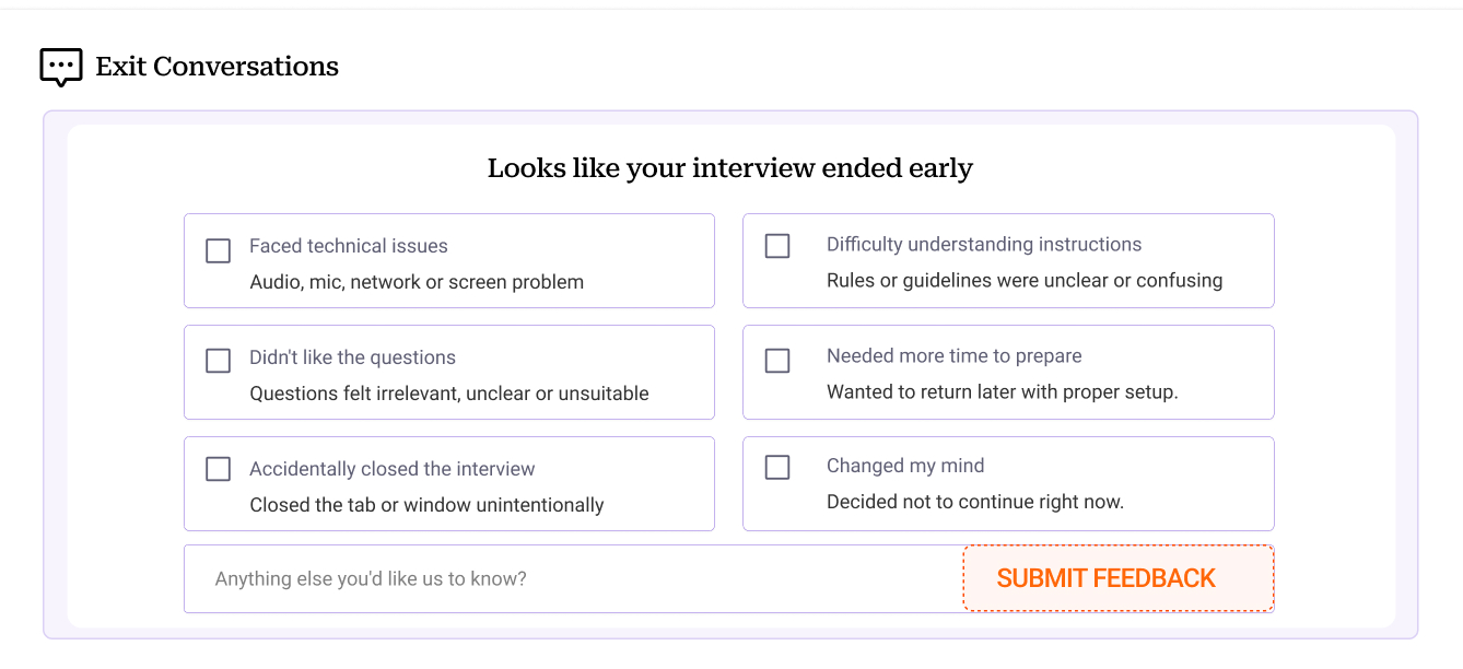 Exit conversations screen from the Nova AI talent partner platform