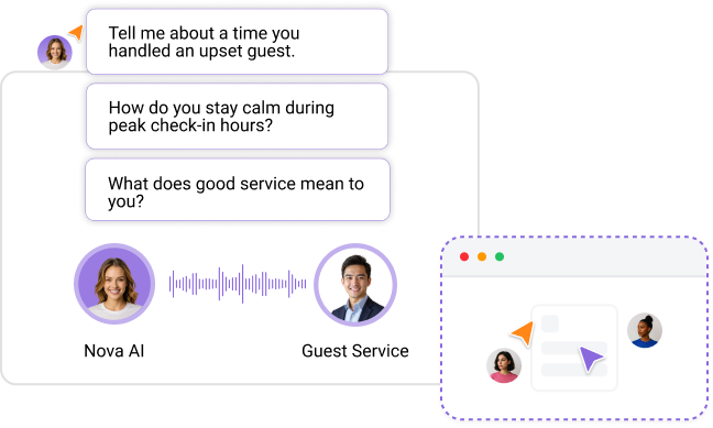 Product demonstration of an AI-led conversational interview on the Nova AI talent partner platform.