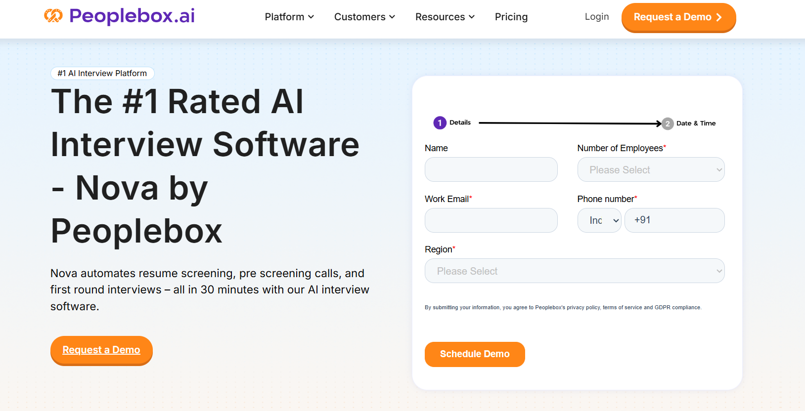 “Peoplebox.ai homepage showcasing GenAI-powered hiring and talent management platform with OKRs, performance reviews, and AI interview tools.”