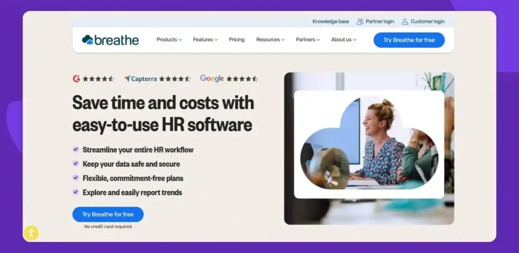 Breathe HR offers straightforward people management with intuitive tools for leave tracking, expenses, and team communication